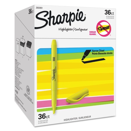 Sharpie Pocket Style Highlighters, Chisel Tip, Yellow, PK36 2003991